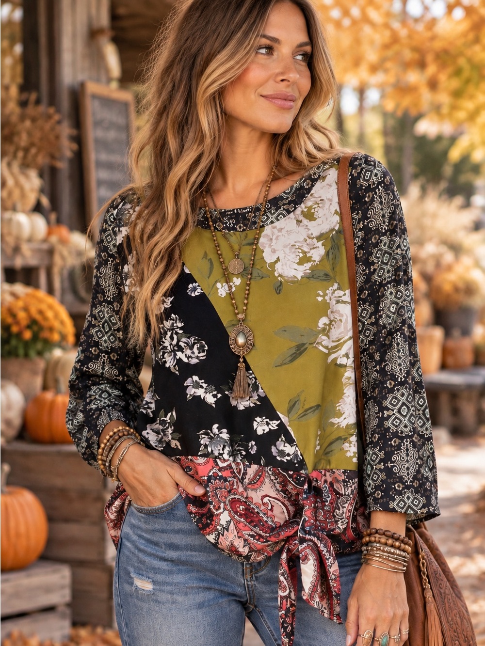 ZAC & RACHEL Polyester Black/White/Green/Red Boho Blouse Size Small(small flaw)